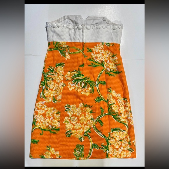 Lilly Pulitzer White Strapless Dress with Orange Floral Skirt - Picture 3 of 8